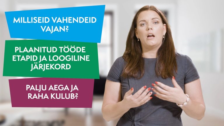 E-kursuse video kaader: koolitaja selgitab, ekraanil küsimused töö planeerimise kohta