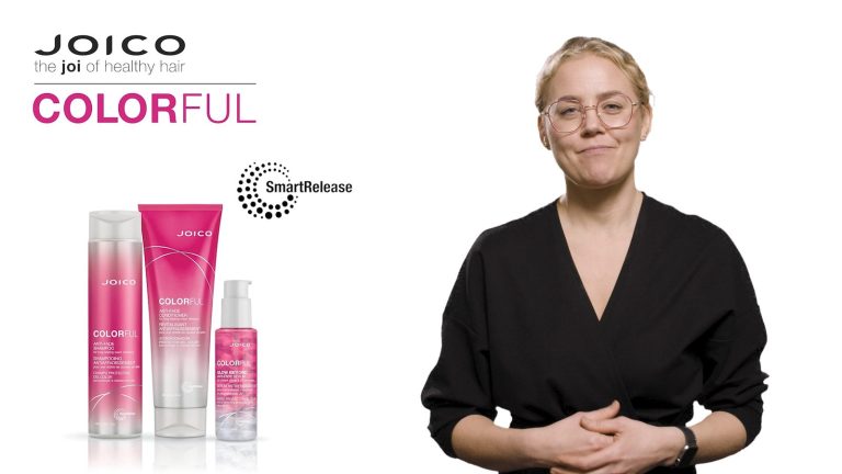 Tootekoolituse video kaader: koolitaja ja Joico juuksehooldustooted