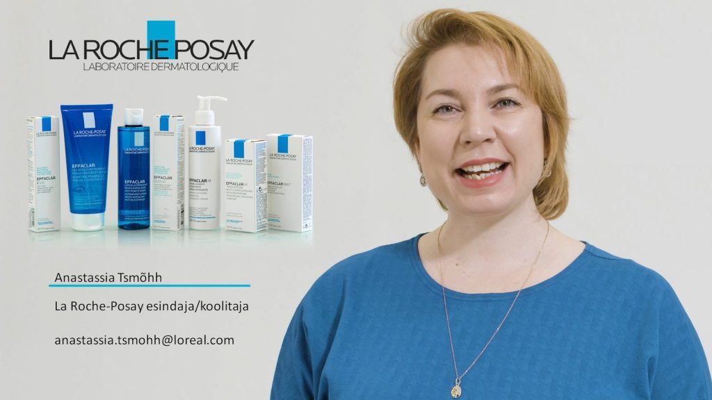 Tootekoolituse video kaader: koolitaja ja La Roche-Posay tooted